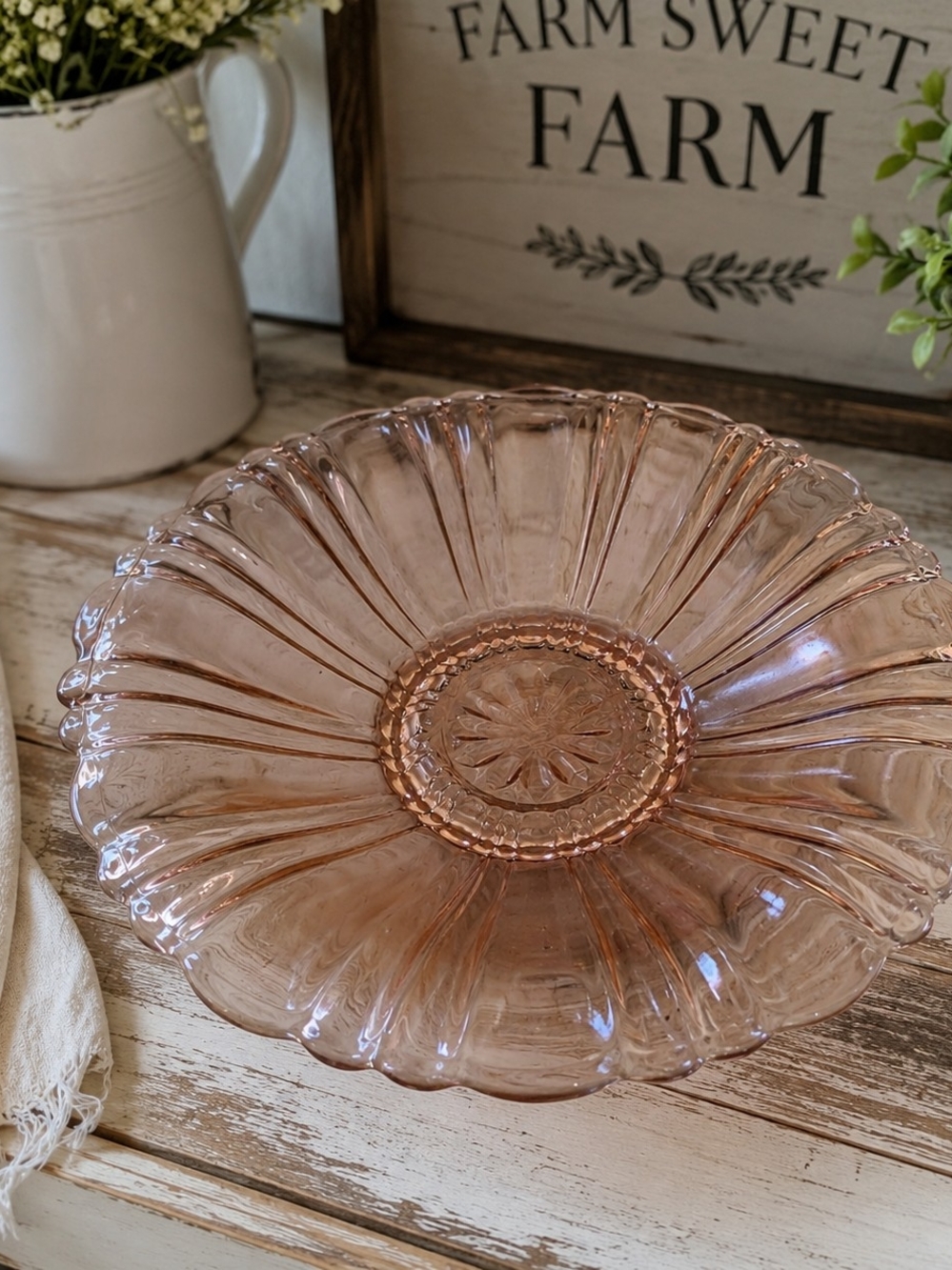 Vintage Pink Glass Decorative Bowl